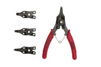Teng 5 Pc Circlip Pliers Set 480 10-50Mm Capacity Covering A Wide Range Of Applications
Interchangable Heads For Bent Or Straight With 1.2 And 1.5Mm Tips
Inner Or Outer Fitting Giving 8 Different Possible Combinations
Magnetic Tips To Help Hold The Circlip When Inserting Or Removing, Especially Useful With Smaller Circlips
A Return Spring Gives Smooth And Easy Operation
Vinyl Grips Make The Tool More Comfortable To Use