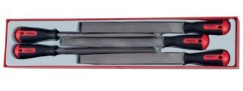 Teng 5 Pc File Set 250Mm Tc-Tray TTXF05 10" High Carbon Steel Hand Files
Bi-Material Handle For A More Comfortable Grip
2Nd Cut To Create A Diamond Pattern Cutting Surface For Smoother Filing
Cut On Both Edges Of The Flat Files For Filing Grooves, Etc