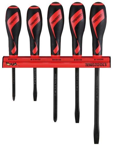 Teng 5 Pc Power Thru Screwdriver Set Wall Rack WRMDT05N Chrome Vanadium Blades For Greater Strength
Percussion Cap And Full Length Integral Blade For Use With A Hammer
Ergonomically Designed Bi-Material Handle For Easy Use With Higher Torque
The Handle Is Moulded Around The Blade To Ensure Straightness
Supplied With A Wall Rack For Fixing To The Wall Or A Workbench