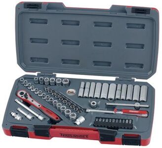 Teng 60 Pc 1/4" Dr Tool Set T1460 Regular 6 Point Single Hexagon Sockets For A Better Grip
Chrome Vanadium Satin Finish Sockets
A Selection Of Screwdriver And Hex Bits
Supplied In The Unique Tengtools Case With A Snap Lock
Hard Wearing Hinge With A Metal Pin For Longer Life
Designed And Manufactured To Din And Iso Standards