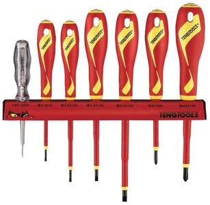Teng 6 Pc Insulated Screwdrivers On Wall Rack WRMDV07N Approved For Live Working Up To 1,000 Volts
Protective Insulation With Two Colours To Clearly Indicate If There Is Any Damage To The Insulation
Supplied With A Wall Rack For Fixing To The Wall Or A Workbench
Designed And Manufactured To Din5264, Din Iso 8764-1 And Iec60900 (En60900)