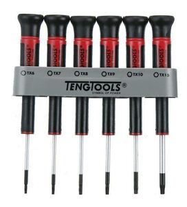 Teng 6 Pc Mini Torx S/Driver Set With Stand/Holder MDM706TX Crmo Steel Alloy For Greater Strength
Rotating End Piece For Easier Use When "Transporting" The Fastening
Supplied In A Handy Holder That Can Be Wall Mounted Or Used As A Stand