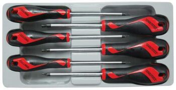 Teng 6 Pc Tx Screwdriver Set MD906N1 Tt-Mv Plus Steel Alloy For Greater Strength And Material Flexibilty
Ergonomically Designed Bi-Material Handle For Easy Use With Higher Torque And Faster Speed
Hole In The Handle For Hanging Or For Use As A T Handle For Extra Torque Or With A Fall Protection Wire If Needed
The Handle Is Moulded Around The Blade To Ensure Straightness And To Allow Larger Blade Wings Which Give A Higher Torque Capacity
Supplied In A Full Colour Display Box With Ps Tray