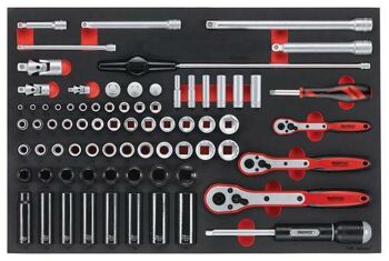 Teng 77 Pc Eva Socket Set 1/4', 3/8" & 1/2" TTESK77 Includes Frp Quick Release, Flip Reverse Ratchets
A Selection Of Extension Bars And Adaptors To Suit Different Applications
Tools Are Held In Place Using Three Colour Pre-Cut Eva Foam Clearly Showing Where Each Tool Belongs
Can Be Used As A Set On It'S Own Or As Part Of The Tengtools "Get Organised" System
Designed And Manufactured To Din And Iso Standards