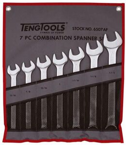 Teng 7 Pc Af Combination Spanner Set 6507AF Off Set At 15° For Easier Use On Flat Surfaces
Tengtools Hip Grip Design For Contact With The Flat Side Of The Fastening
Chrome Vanadium Satin Finish
Supplied In A Handy Tool Roll Style Wallet
Designed And Manufactured To Din3113A