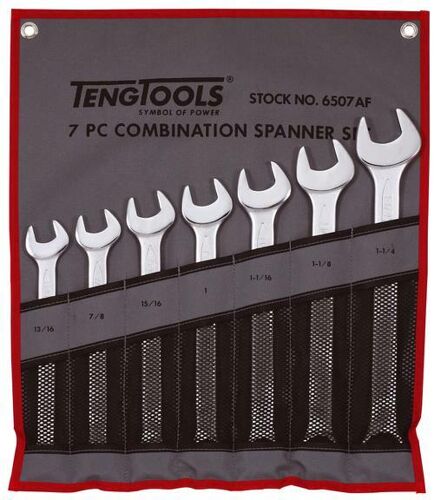 Teng 7 Pc Af Combination Spanner Set 6507AF Off Set At 15° For Easier Use On Flat Surfaces
Tengtools Hip Grip Design For Contact With The Flat Side Of The Fastening
Chrome Vanadium Satin Finish
Supplied In A Handy Tool Roll Style Wallet
Designed And Manufactured To Din3113A