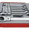Teng 8 Pc Metric Flex Ratchet Spanners Tc-Tray TT6508RF 72 Teeth Ratchet Spanners Giving A 5° Increment Between Clicks
Flexible Head For Use At An Angle Or For Reversing The Direction Of Use When Ratcheting
Chrome Vanadium Satin Finish
Removable Lid And Dove Tail Joints