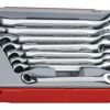Teng 8 Pc Metric Ratchet Spanner Set Tc-Tray TT6508R 72 Teeth Ratchet Spanners Giving A 5° Increment Between Clicks
Reversible Ratchet Mechanism With A Flip Reverse Lever
Tengtools Hip Grip Design On The Ring End
Chrome Vanadium Satin Finish
Designed And Manufactured To Din Iso 1711-1 And Din 3113A