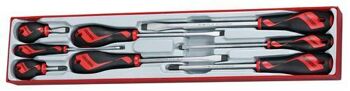 Teng 8 Pc Screwdriver Set Tc-Tray TTX918N Tt-Mv Plus Steel Alloy For Greater Strength And Material Flexibilty
Ergonomically Designed Bi-Material Handle For Easy Use With Higher Torque
Hanging Hole In The Handle For Use As A T Handle Or With A Fall Protection Wire
The Handle Is Moulded Around The Blade To Give A Higher Torque Capacity