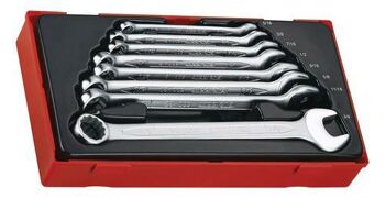 Teng 8 Pc Spanner Set 5/16"-3/4" Af Tc-Tray TT3592 Off Set At 15° For Easier Use On Flat Surfaces
Tengtools Hip Grip Design For Contact With The Flat Side Of The Fastening
Chrome Vanadium Satin Finish
Designed And Manufactured To Din3113A