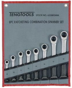 Teng 8 Pc Spanner Set Metric Rcw 6508RSMM 72 Teeth Ratchet Spanners Giving A 5° Increment Between Clicks
Hip Grip On The Ring End, Turn Spanner Over To Change Direction
Chrome Vanadium Satin Finish
Supplied In A Handy Tool Roll Style Wallet
Designed And Manufactured To Din Iso 1711-1 And Din 3113A