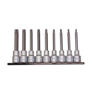 Teng 9 Pc 1/2" Dr Long Torx Socket Set M1214TX Chrome Vanadium
S2 Steel Bits Pressed Into The Socket
Satin Finish For A Better Grip When Handling The Socket
Ball Recess On The Female End To Grip The Ratchet
Designed For Use With Fastenings With A Tx Hole
Supplied On A Metal Clip Rail