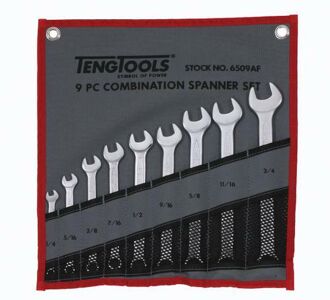 Teng 9 Pc Af Combination Spanner Set 6509AF Off Set At 15° For Easier Use On Flat Surfaces
Tengtools Hip Grip Design For Contact With The Flat Side Of The Fastening
Chrome Vanadium Satin Finish
Supplied In A Handy Tool Roll Style Wallet
Designed And Manufactured To Din3113A