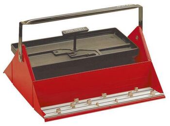 Teng Barn Style Tool Box TC450 Complete With Aluminium Clip Rails For Storing Sockets
30 Each Of 1/4", 3/8" And 1/2" Drive Socket Clips Included
A Lift Out Tool Tray And Tool Storage Areas Provide Extra Space
Carrying Handle Designed To Fold To One Side To Enable Easy Access
Padlock Facility And Full Length Piano Hinges With Turned Edges For Added Safety