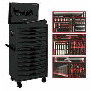 Teng Eva Tool Kit 210 Pce Black TCM210EVANBK Full Depth Toolbox
12 Drawer Roll Cab And Chest
Gas Strut Lid
Signature Teng Tools Combination Drawer Lock
All Tools Come In Eva Trays
Includes

107 Sockets & Socket Accessories
1/4", 3/8" & 1/2" Drive
13 Piece Extension Set
22 Piece Combination Spanners
5 Pliers
16 Piece Screwdriver Set
