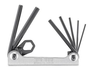 Teng Hex Key Folding 7Pc 1/16-7/32  1471AF Chrome Vanadium Steel With A Black Finish
Retractable Keys Held In A Fold Up Chromed Holder
Features A Fold Out Ring Connector For Use With A Safety Wire For Added Security When Working At Heights