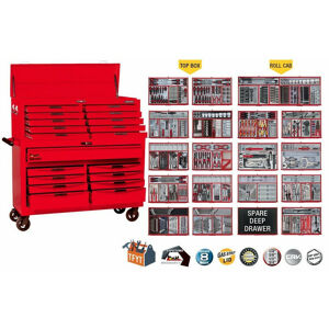 Teng Monster Mega Master Tool Kit TCMONSTER03 19 Drawer 1200 Piece Metric/Af Mega Monster 53” Wide Double Stack Tool Kit

• Sockets Std, Deep, Tx, Hex, Slotted, Ph, Pz, Impact

• 1/2” Dr Cordless Impact Gun • 4 Ratchets, 79 Spanners

• Ratchet Combo Spanners • 49 Screwdrivers

• 74 Pce Ratchet Screwdriver Set, 30 Pliers

• 2 Torque Wrenches • Nut Drivers, Rivet And Riv-Nut Sets

• Pry Bars & Roll/Heel Bars • Puller Kit

• Tap & Die Set, Stud Removers

• Punch & Chisel Set • 1000V Pliers & Screwdrivers,  Crimping Tool Set

• Oil Service Kit, Files, Hammers, Hacksaw, Shifters & So Much More…