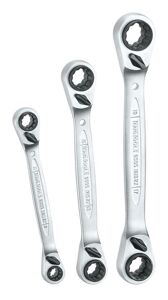 Teng Multidrive Ratchet Ring Spanners 8-19Mm 6503RX Two Size Openings At Each End
4 Different Spanner Sizes In One Handy Tool
Tengtools Hip Grip Design On The Ring End For Contact With The Flat Side Of The Fastening
72 Teeth Ratchet Spanners Giving A 5° Increment Between Clicks
Reversible Ratchet Mechanism With A Flip Reverse Lever At Each End
Ideal For Rapid Tightening And Loosening Of Fastenings
Chrome Vanadium Satin Finish
Supplied In A Wallet Bag