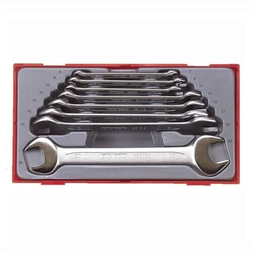 Teng Open End Spanner Set 6-22Mm 6208 Different Size At Each End To Give 16 Sizes In Total
Open At Each End Off Set At 15° For Easier Use
Chrome Vanadium Satin Finish
Designed And Manufactured To Din3110 And Din3113A