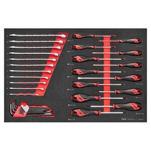 Teng Screwdriver And Spanner Set 33 Pieces TTEMD33 Selection Of Screwdrivers With Ergonomically Designed Handles
Chrome Vanadium Combination Spanners
Hex Key Set Also Included
Tools Are Held In Place Using Three Colour Pre-Cut Eva Foam