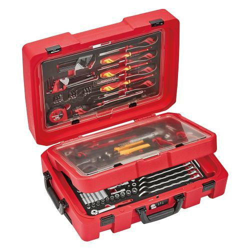 Teng Service Case 83 Piece Eva Tool Set SCE1 Supplied In The Unique Tengtools Tc-Sc Service Case With The Tools Supplied In 3 Eva Trays Especially Designed To Fit The Service Case
Tools Are Held In Place Using Three Colour Pre-Cut Eva Foam Clearly Showing Where Each Tool Belongs
Hard Wearing Flight Case Style Carrying Case With A Combination Lock And Secure Catches
Complete With Fixed Castor Wheels And Retractable Handle For Easy Carrying