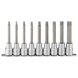 Teng Socket Set 1/2In Dr Long Ribe Bit 9 Pcs M1209 Chrome Vanadium
S2 Steel Bits Pressed Into The Socket
Satin Finish For A Better Grip When Handling The Socket
Ball Recess On The Female End To Grip The Ratchet
Designed For Use With Fastenings With A Multi Spline Ribe Type Hole
Supplied On A Metal Clip