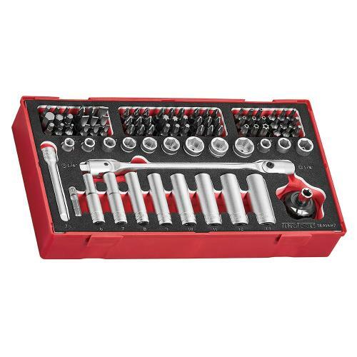 Teng Socket Set 1/4 Inch Drive 87 Pieces TEA1487 Gearless Palm Ratchet, Accessories And A Bi-Flex Wrench
1/4" Drive Regular 6 Point Sockets In Metric And Af
1/4" Drive Deep 6 Point Sockets
A Selection Of 25Mm Long Bits