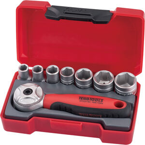 Teng Socket Set Mini Ratchet 8 Pcs 1/4 In Dr T1408 Regular 6 Point Single Hexagon Sockets For A Better Grip
Chrome Vanadium Satin Finish Sockets
Supplied In The Unique Tengtools Case With A Snap Lock
Hard Wearing Hinge With A Metal Pin For Longer Life
Designed And Manufactured To Din And Iso Standards