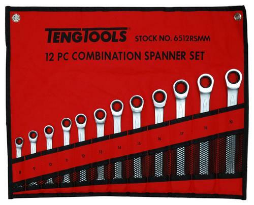 Teng Spanner Set Ratchet Combn Mm 12Pcs 6512RSMM 72 Teeth Ratchet Spanners Giving A 5° Increment Between Clicks
Hip Grip On The Ring End, Turn Spanner Over To Change Direction
Chrome Vanadium Satin Finish
Supplied In A Handy Tool Roll Style Wallet
Designed And Manufactured To Din Iso 1711-1 And Din 3113A