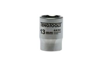 Teng Stainless Steel 3/8" Dr Socket 13Mm MS380513 4430 Stainless Steel Making It Ideal For The Food, Medical, Aerospace And Marine Industries Or For Use In Any Acidic Environment
Satin Finish For A Better Grip When Handling The Socket
6 Point Single Hexagon Socket For A Better Grip
Ball Bearing Recess On The Female End To Grip The Ratchet
Designed And Manufactured To Din3120/3124 And Iso2725
Supplied With A Metal Socket Clip For Use With A Socket Rail