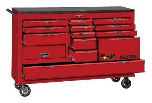 Teng Tool Box Roller Cab 67In 13 Dr 1 Door TCW814N A Selection Of 13 Different Size Drawers To Suit All Sorts Of Storage
Supplied With An Eva Drawer Mat For Storing Other Tools And Items
Drawers Have Ball Bearing Slides For A Smoother And More Reliable Opening And Closing Action
An Additional Storage Compartment Fitted With A Combination Lock For Storage Of Larger Items
Supplied With A Wooden Top Plate To Create A Hard Wearing Work Surface
Use With The Tengtools Get Organised System To Build Your Ultimate Tool Kit